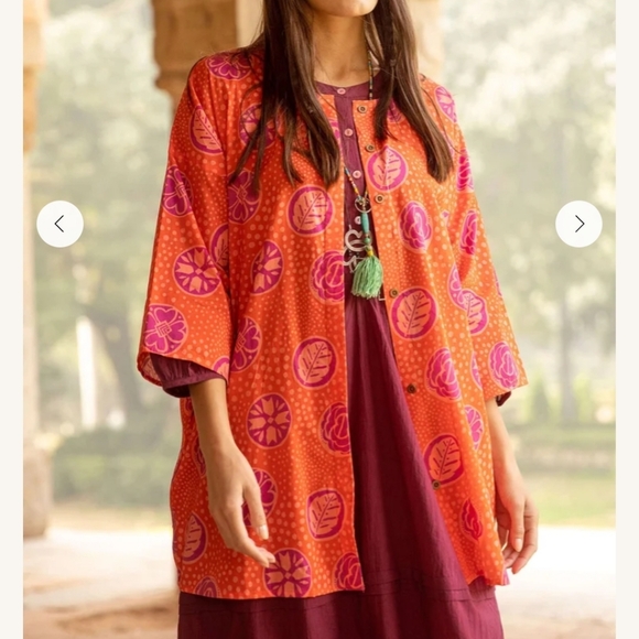 GUDRUN SJODEN KRISTINA layering Boho Orange Pink Festival Women’s Tunic Jacket - Picture 2 of 15